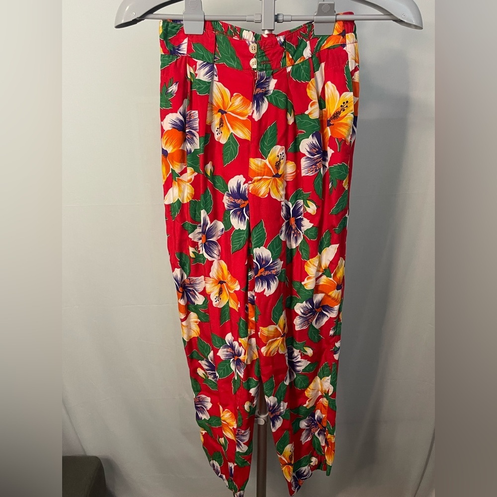 VTG GAP Hawaiian Floral Red Pants‎ size small Resort wear